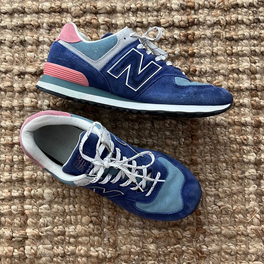 New Balance 574 Men's 11.5 Blue Pink Suede ENCAP Sneakers Rare Color EUC